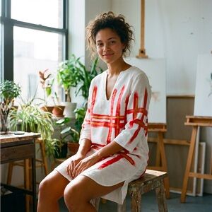 LOUP MAISON Hand-Painted Linen Dress | Size 42 | Fits like Large